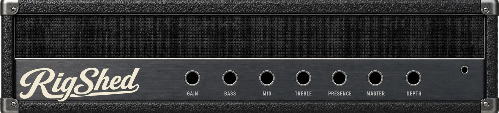 The Foundry amp head: seven knobs across the control panel — gain, bass, mid, treble, presence, master and depth